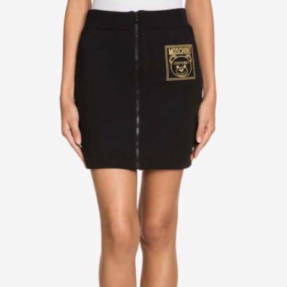 MOSCHINO Couture zip up black Gold Bear mini skirt Size Med US 8 NEW WITH TAGS